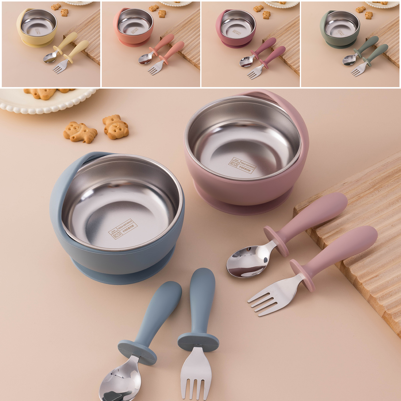 Silicone Suction Bowl - Color Kids 3PCS Stainless Steel Silicone