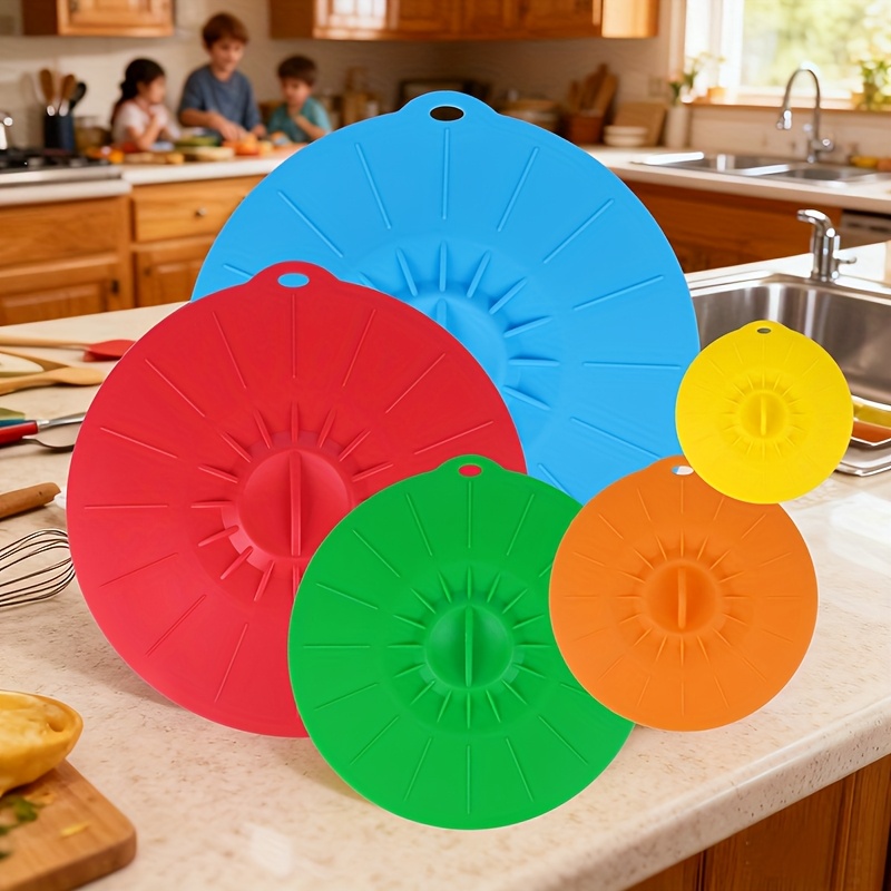 Silicone Suction Bowl - 5-Piece Silicone Lids, Heat-Resistant Microwave Splash-Proof